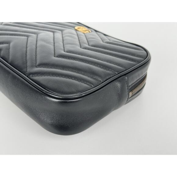 GUCCI Calfskin Matelasse Mens GG Marmont Belt Bag 90 36 Black C-1 - Picture 10 of 16